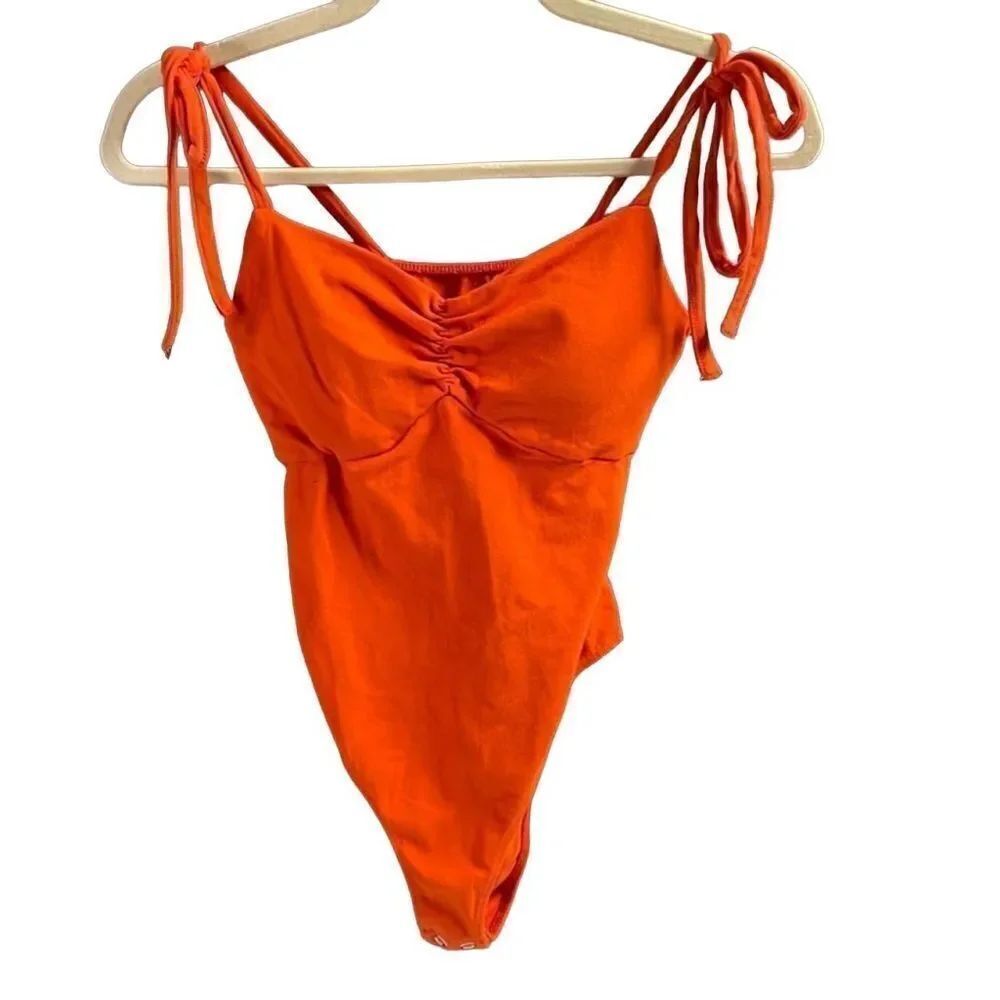SO Ladies Body Suit Spaghetti Straps Padded Bust , size M, Orange